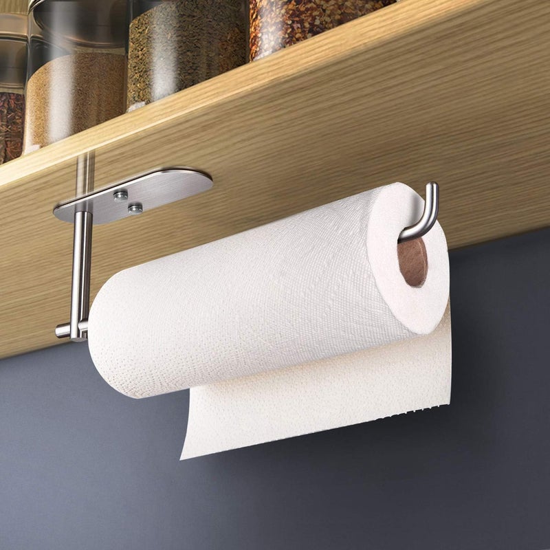 VAEHOLD Self Adhesive Paper Towel Holder Under Cabinet Mount, Wall Mounted Paper Towel Roll Holder for Kitchen, Bathroom, Wall - SUS304 Stainless Steel (Silver) - Image 2